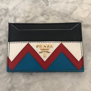NEW PRADA Saffiano Greche Leather Card Holder